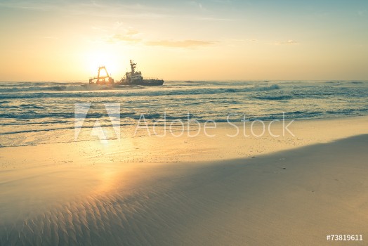 Picture of Shipwreck at sunset on the namibian Skeleton Coast - Namibia